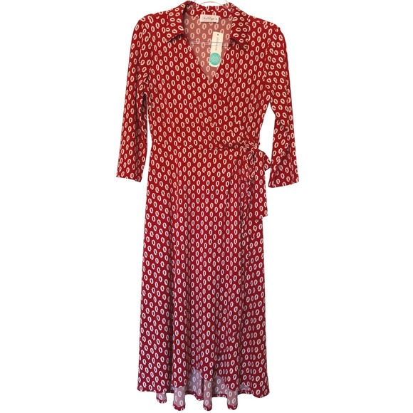 KAILEIGH Rust/Cream Print Collared Surplice Midi Dress Size S - Picture 5 of 9